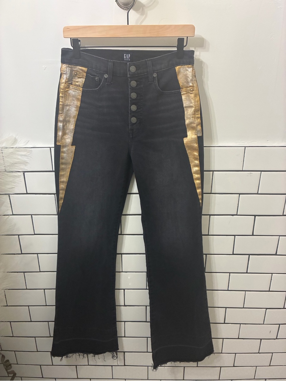 GAP High-Rise Black Jeans with lightning bolts sides